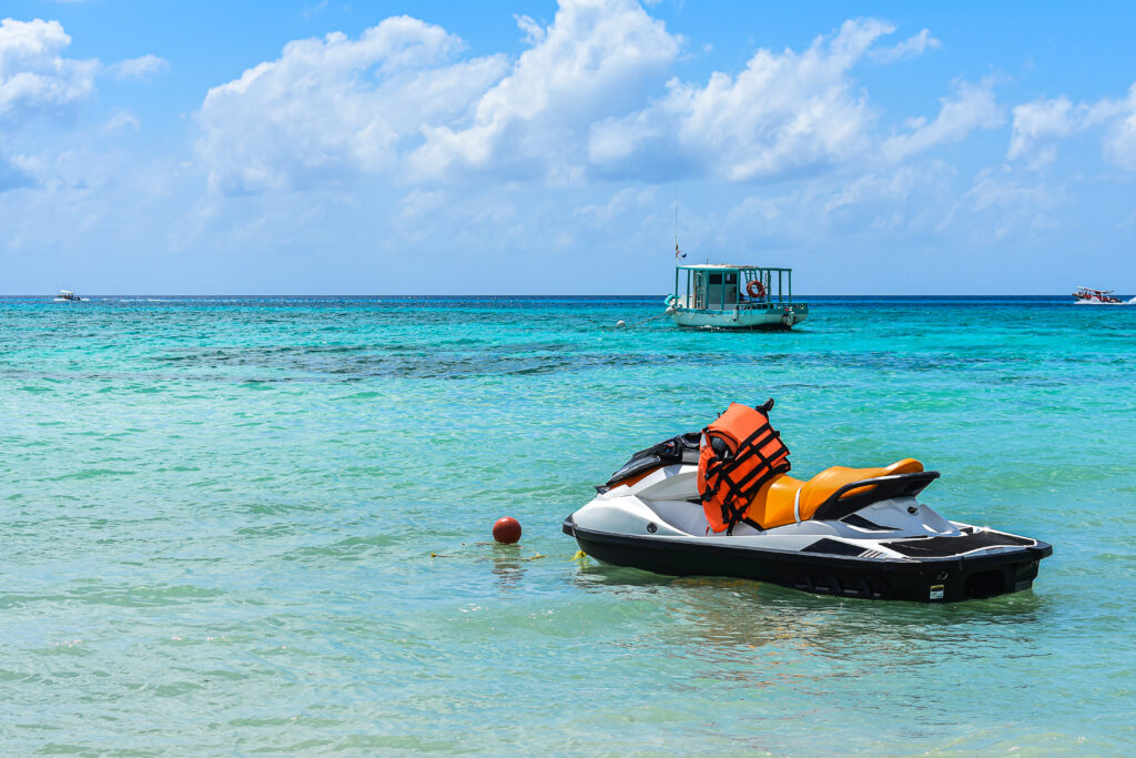 Mesmerizing shot of a beautiful seascape with a water bike
