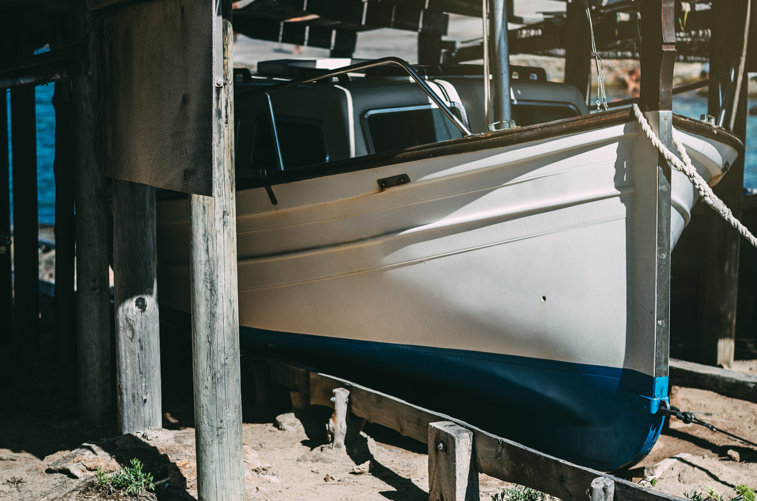 Boats anchored in the pier