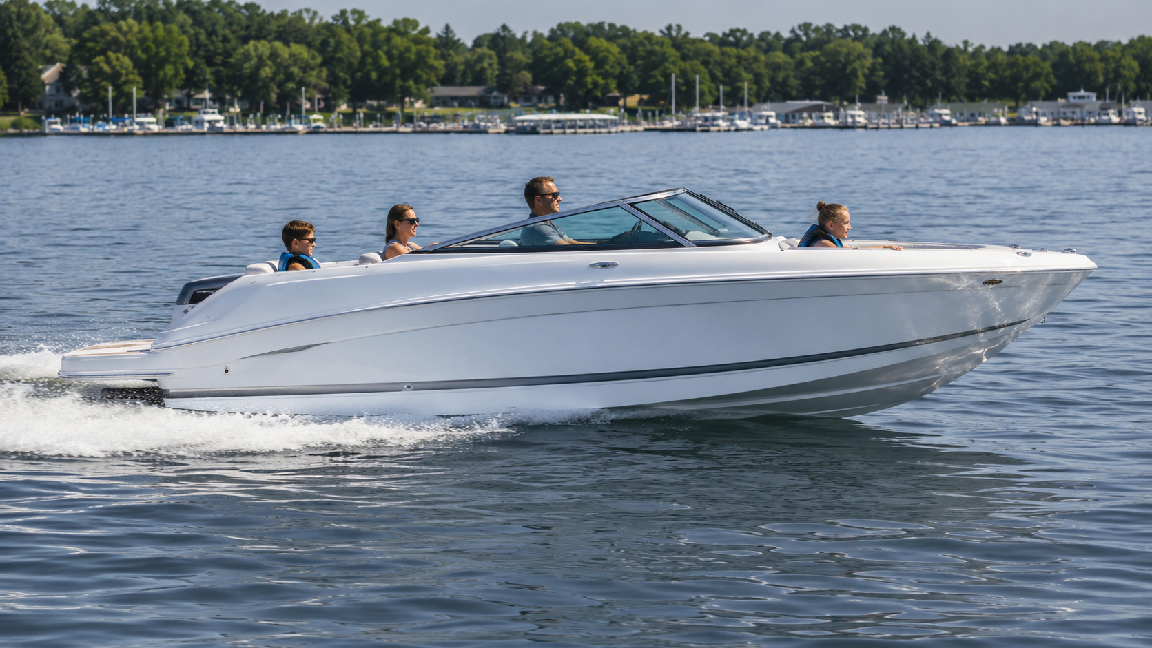 four winns freedom series side profile underway 15
