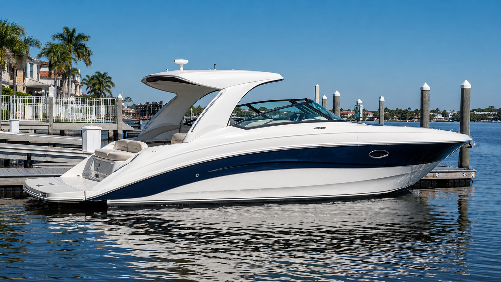 sea ray 340 express cruiser dockside profile 05