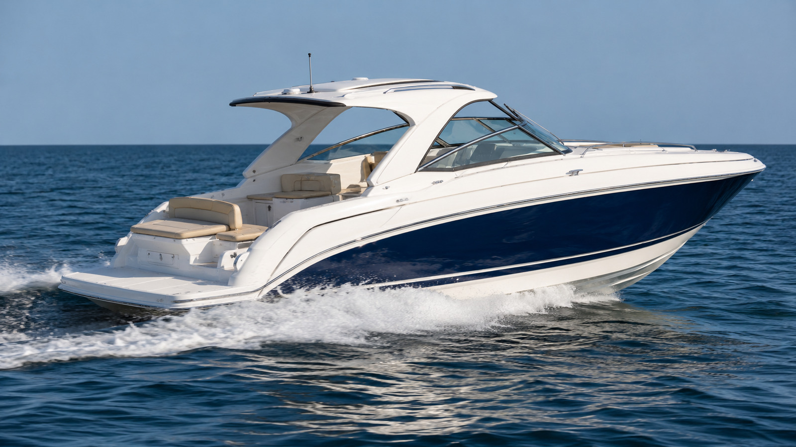 sea ray 340 express cruiser front quarter running 02