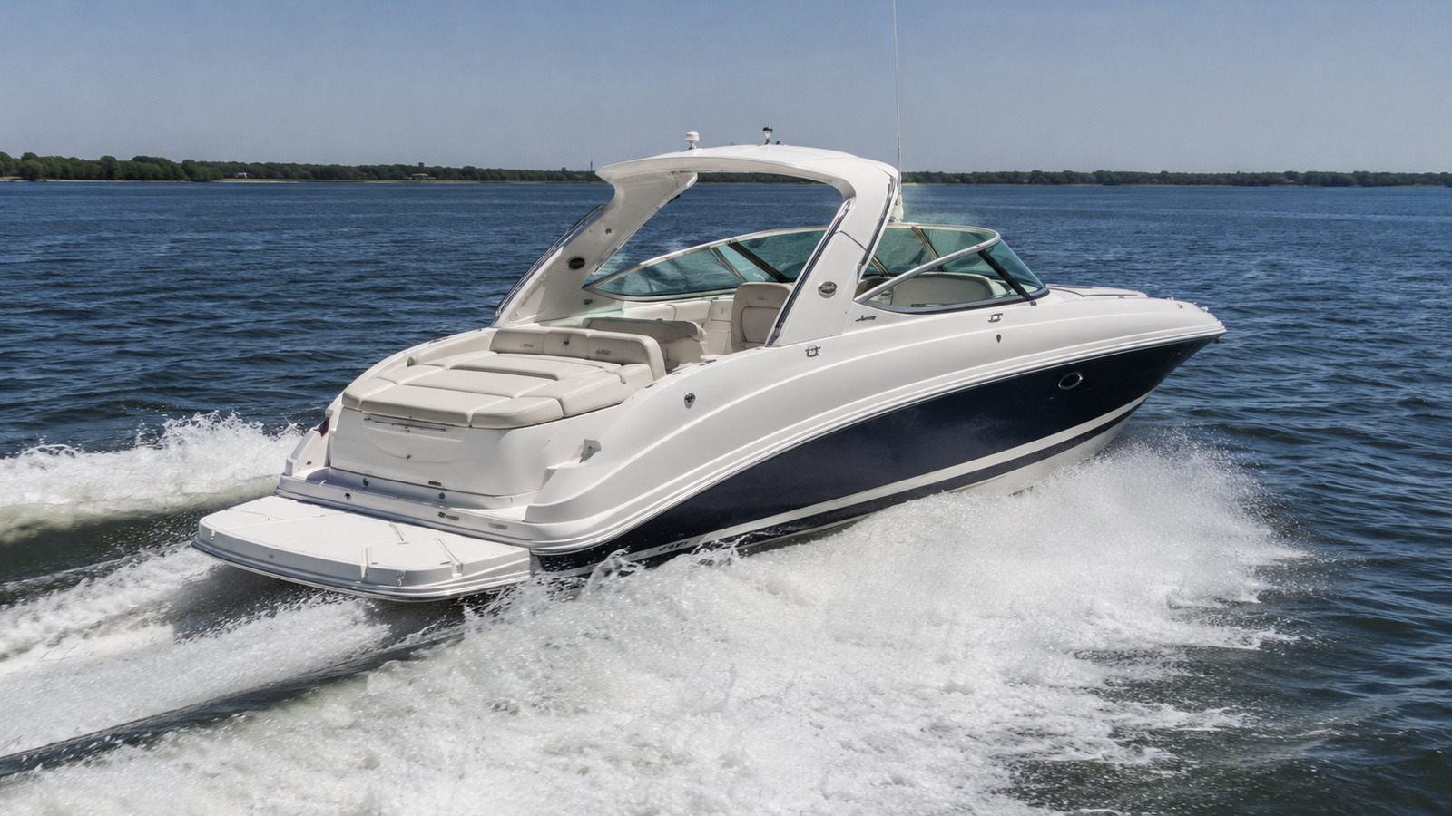sea ray 340 express cruiser rear quarter running 03