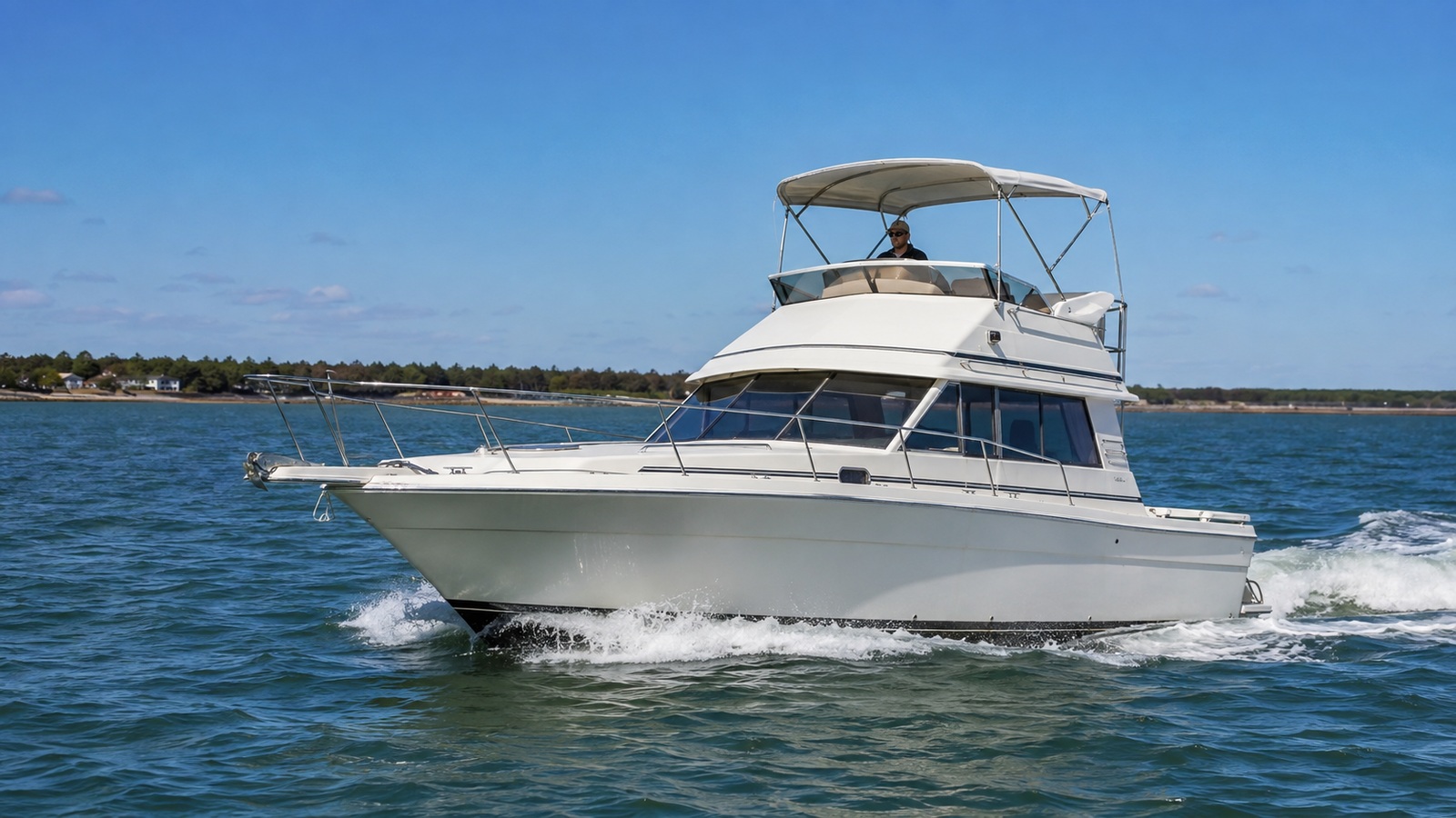 sea ray 340 sedan bridge front quarter running 02
