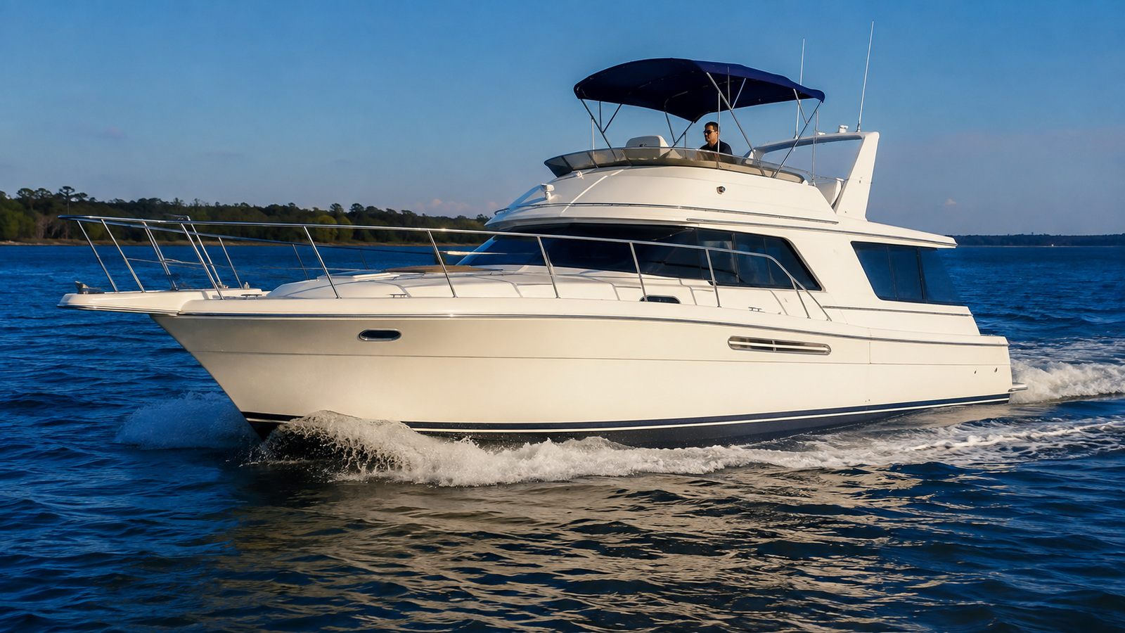 sea ray 370 aft cabin front quarter running 01