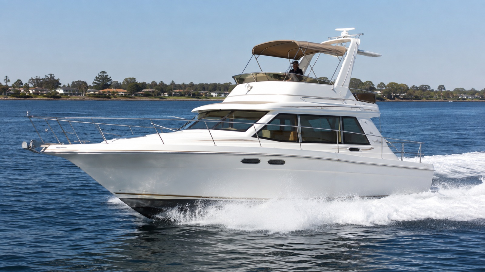 sea ray 370 sedan bridge front quarter running 02