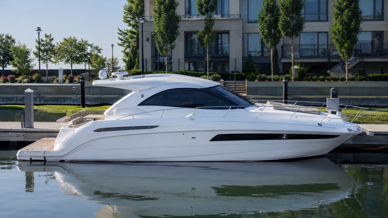 sea ray 390 sport yacht dockside profile 07