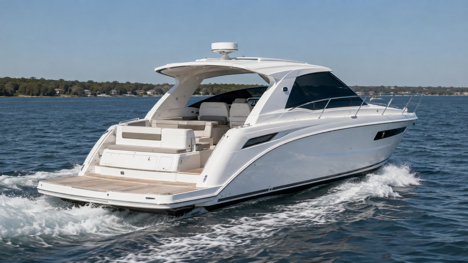 sea ray 390 sport yacht rear quarter running 03