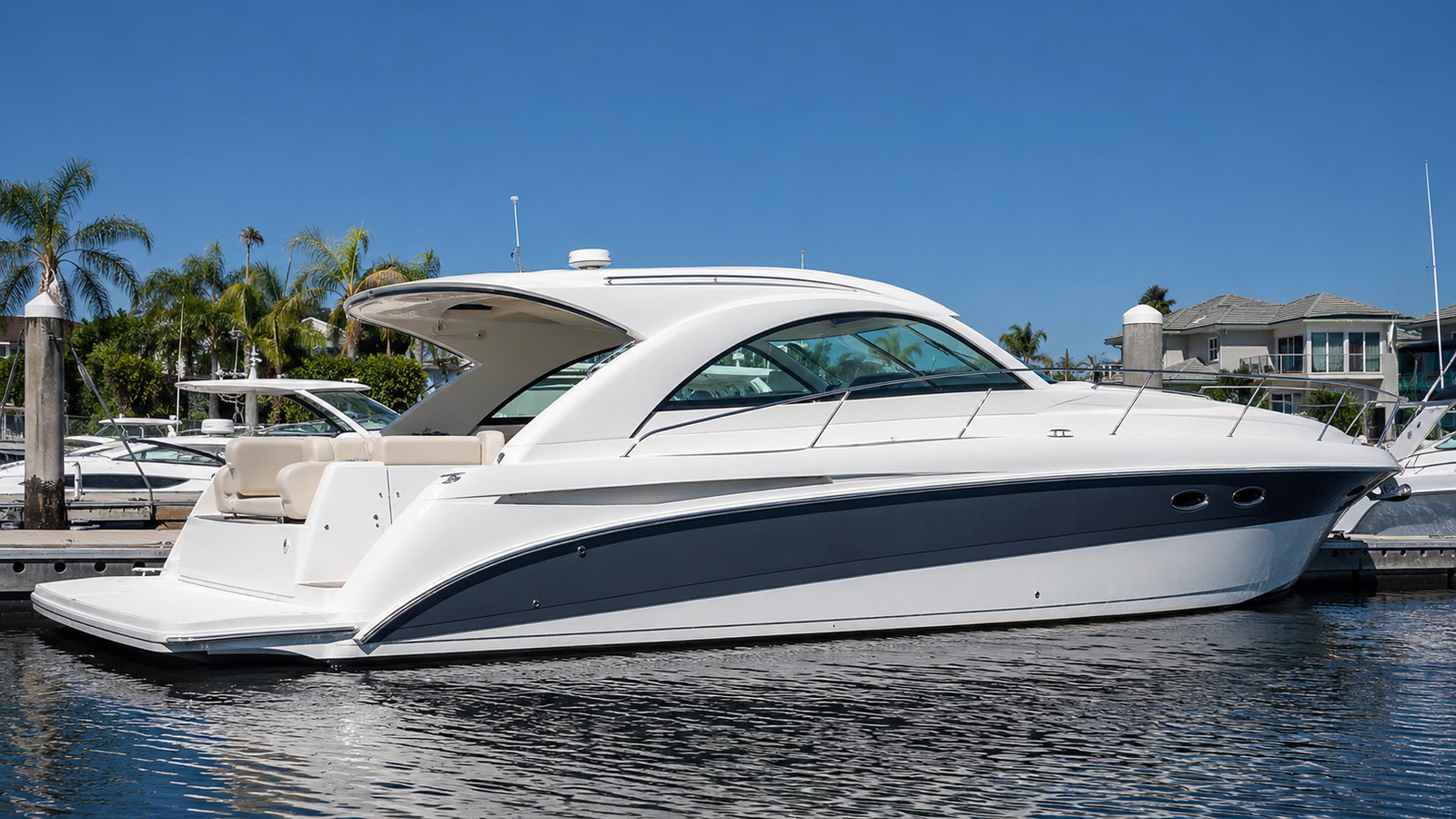 sea ray 410 express cruiser dockside profile 05