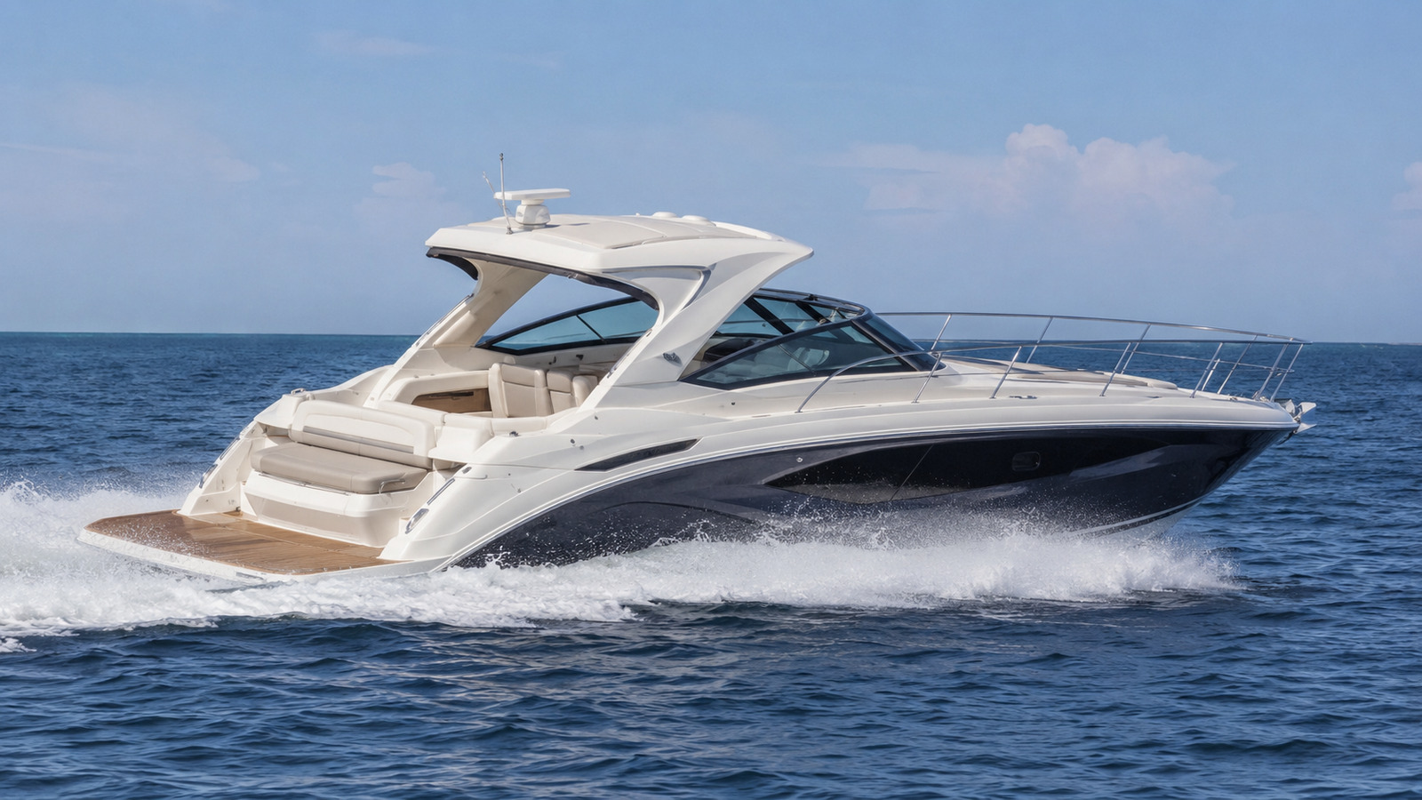 sea ray 410 express cruiser front quarter running 02