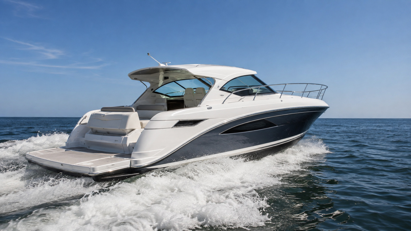 sea ray 410 express cruiser rear quarter running 03