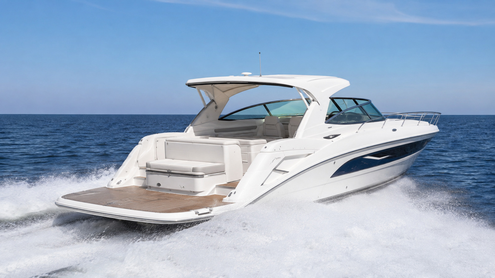 sea ray 420 express cruiser rear quarter running 03
