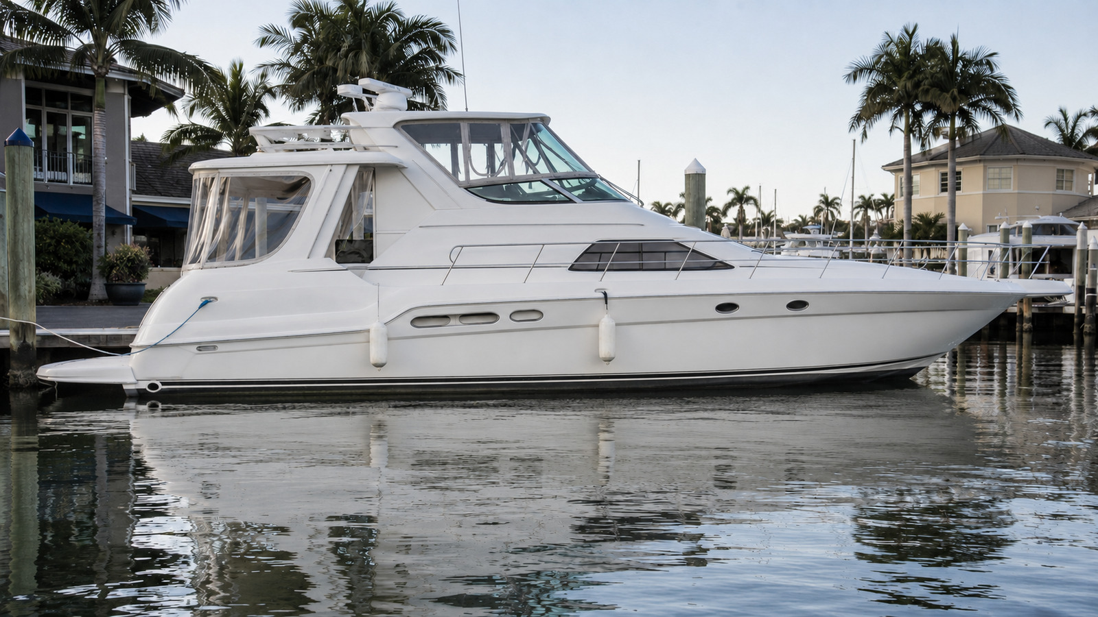 sea ray 420 motor yacht dockside profile 06