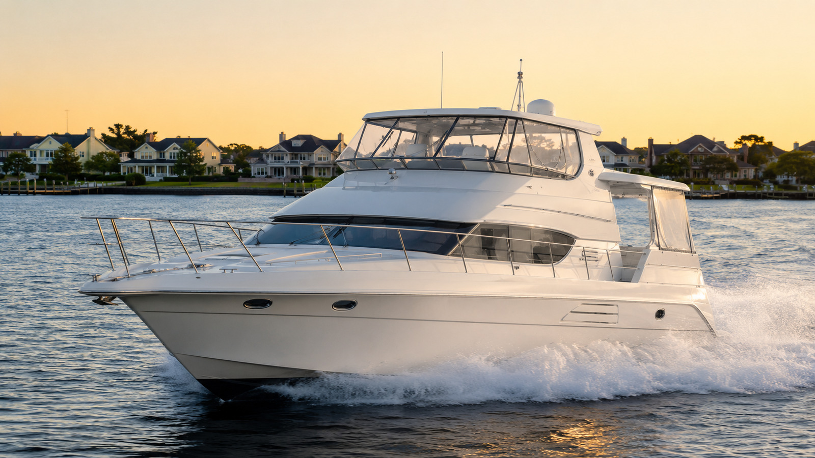 sea ray 420 motor yacht golden hour running 05
