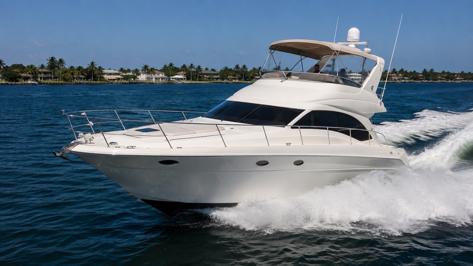 sea ray 420 sedan bridge front quarter running 02