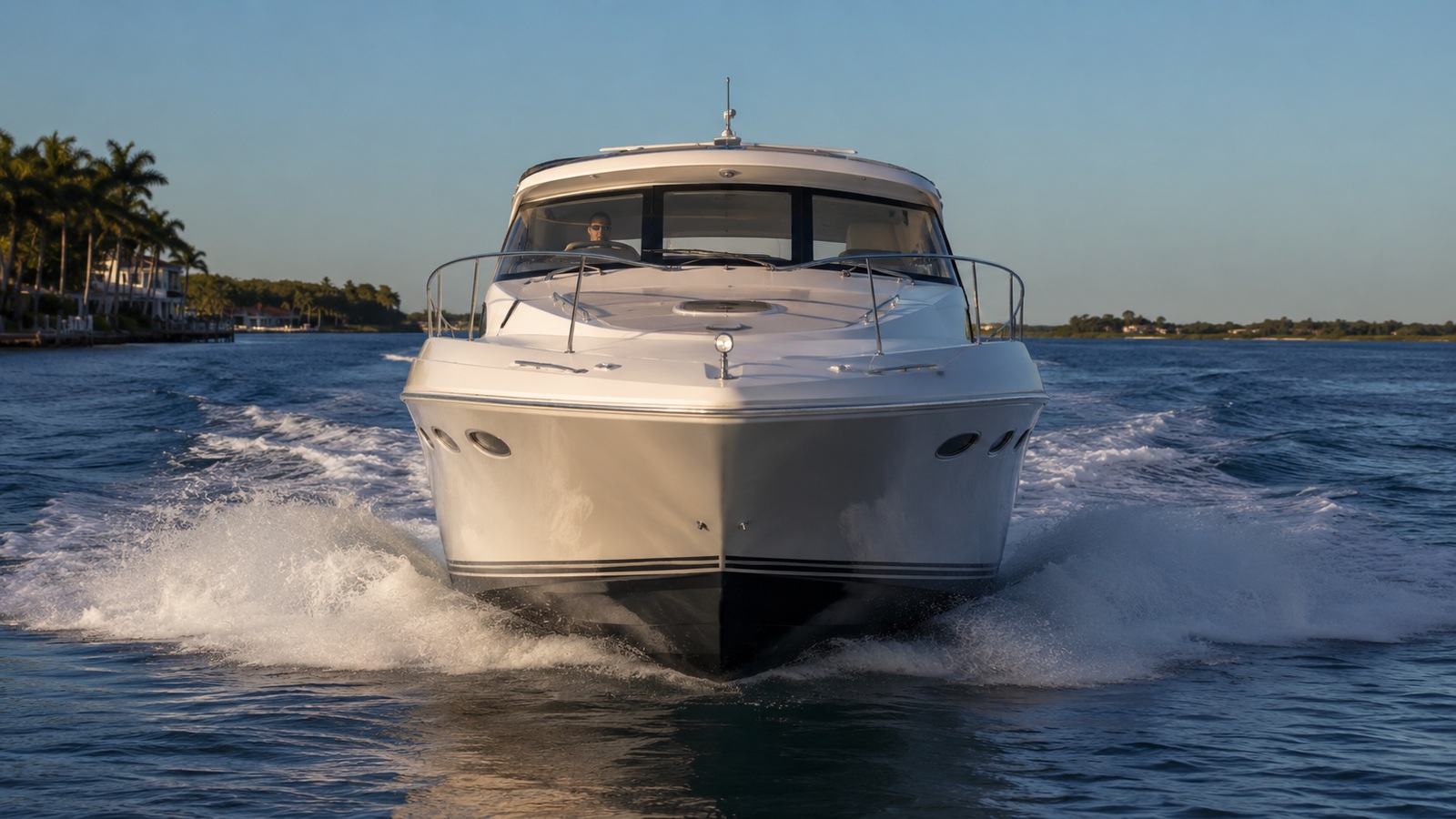 sea ray 420 sport yacht bow on cruising 05