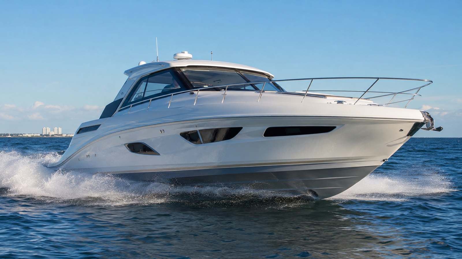 sea ray 420 sport yacht front quarter running 02