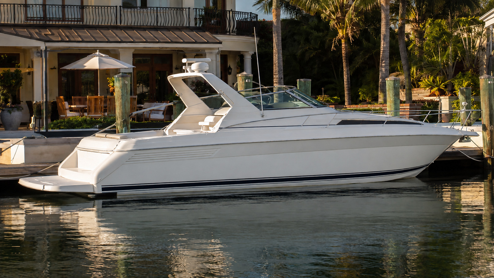 sea ray 440 express cruiser dockside profile 05