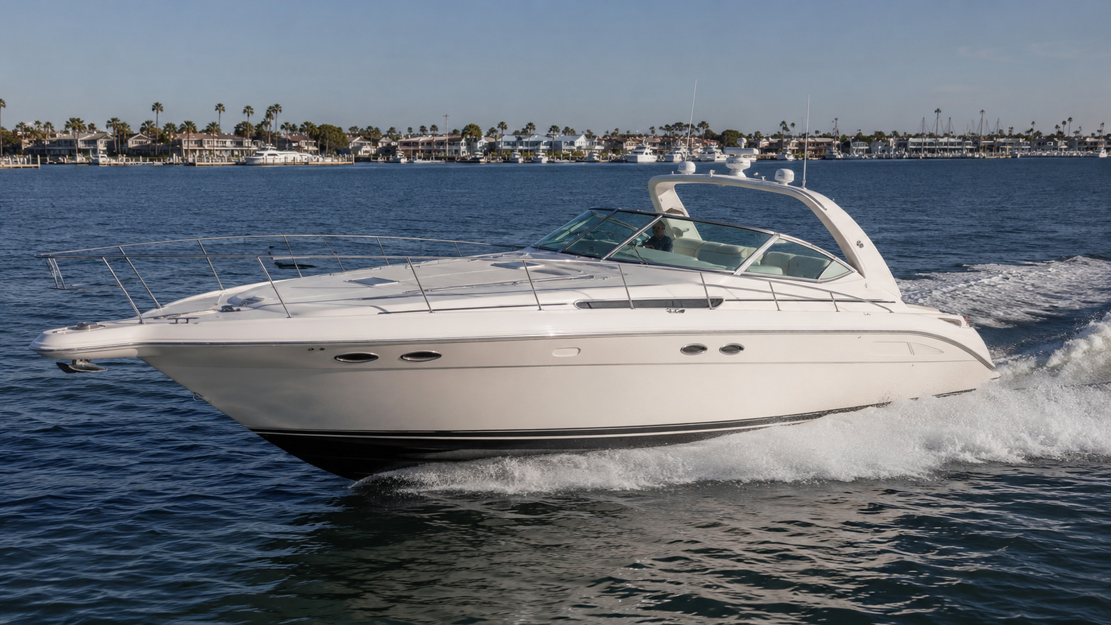sea ray 450 express cruiser front quarter running 02