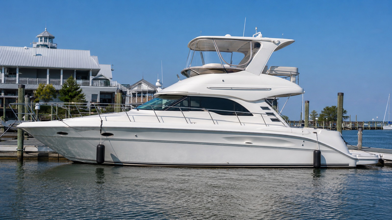 sea ray 450 sedan bridge dockside profile 05