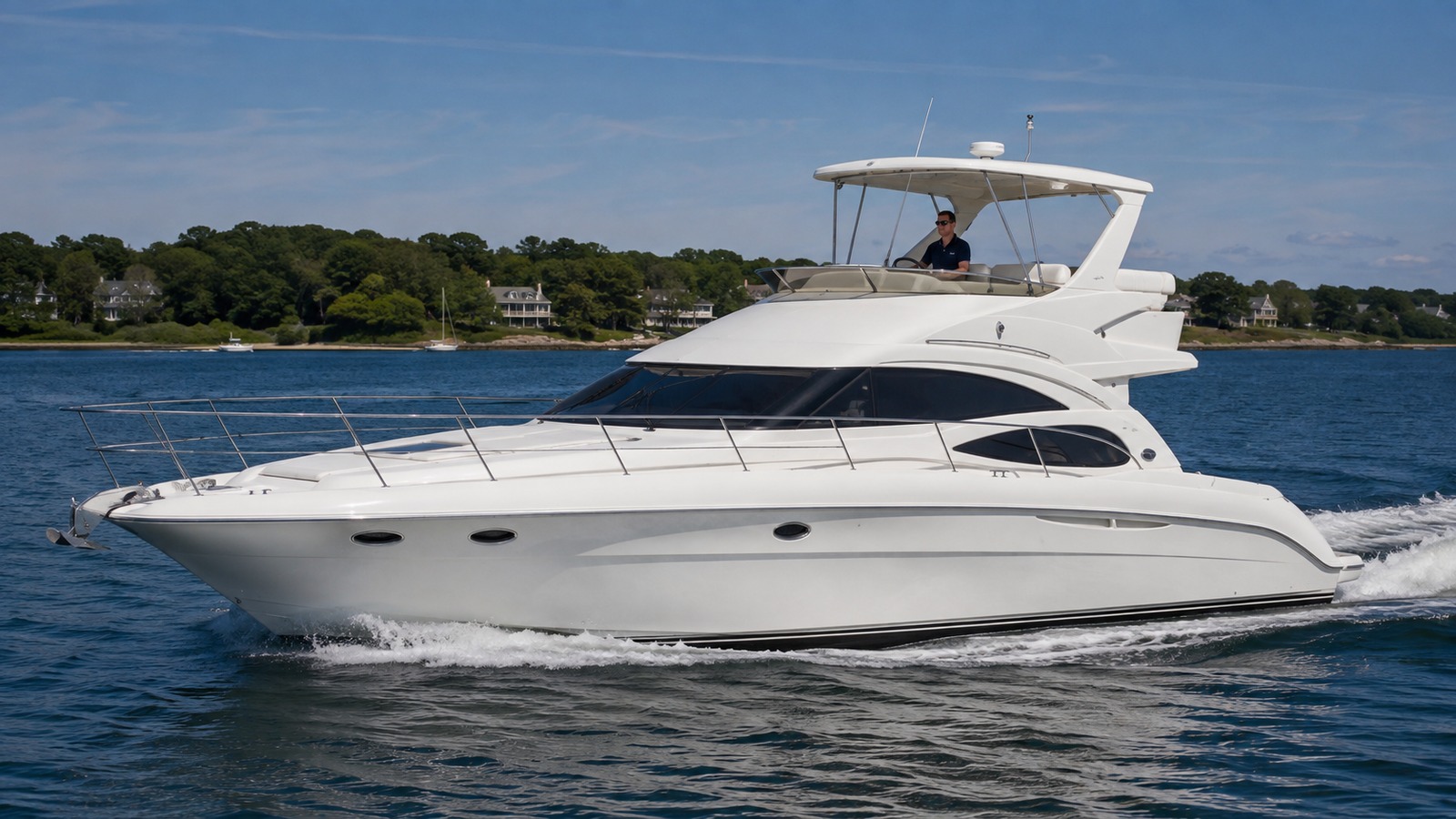 sea ray 450 sedan bridge front quarter running 02