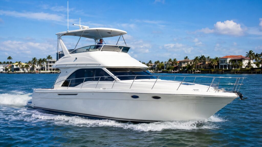 sea ray 450 sedan bridge hero exterior running 01