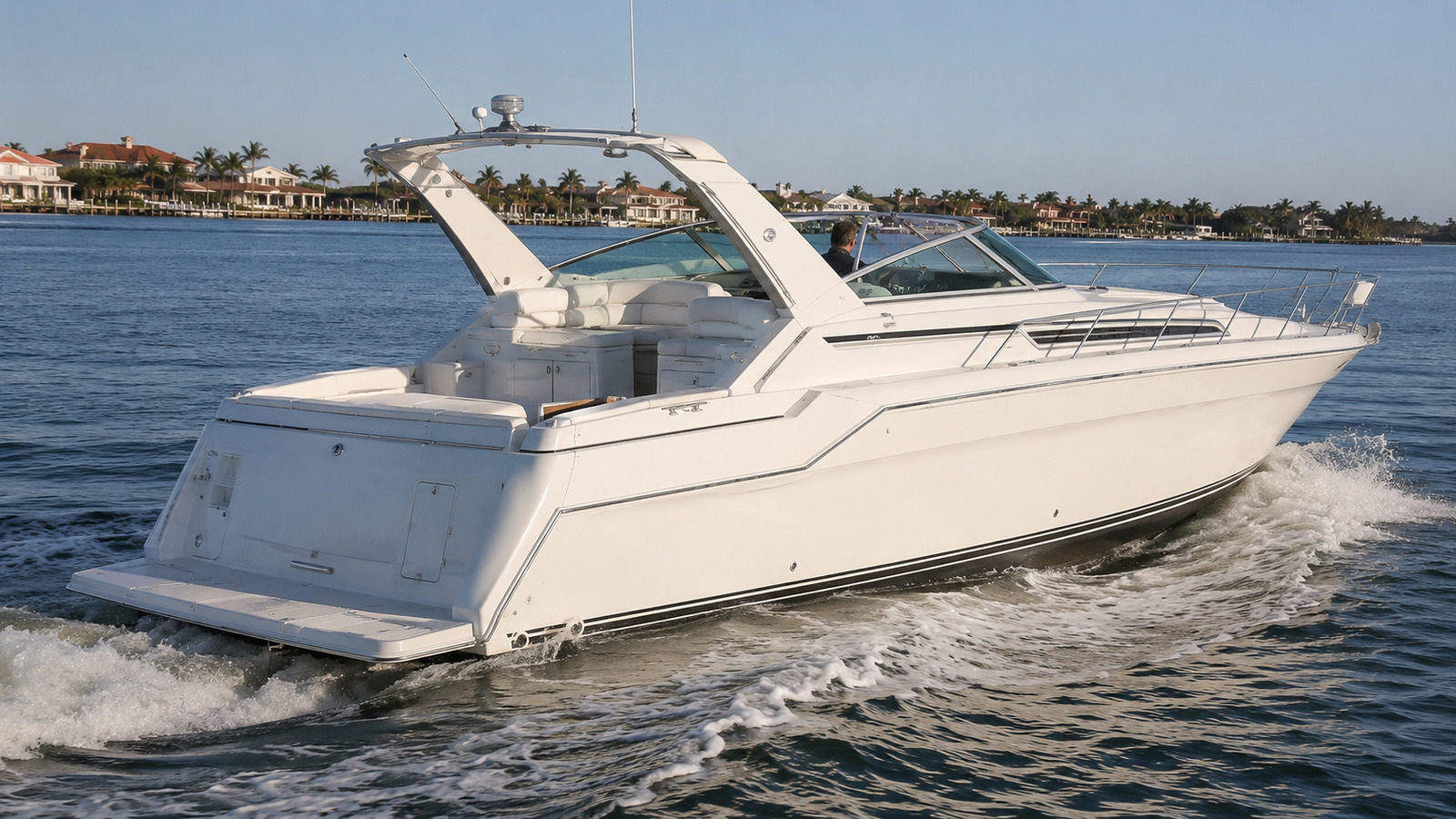 sea ray 460 express cruiser rear quarter running 03