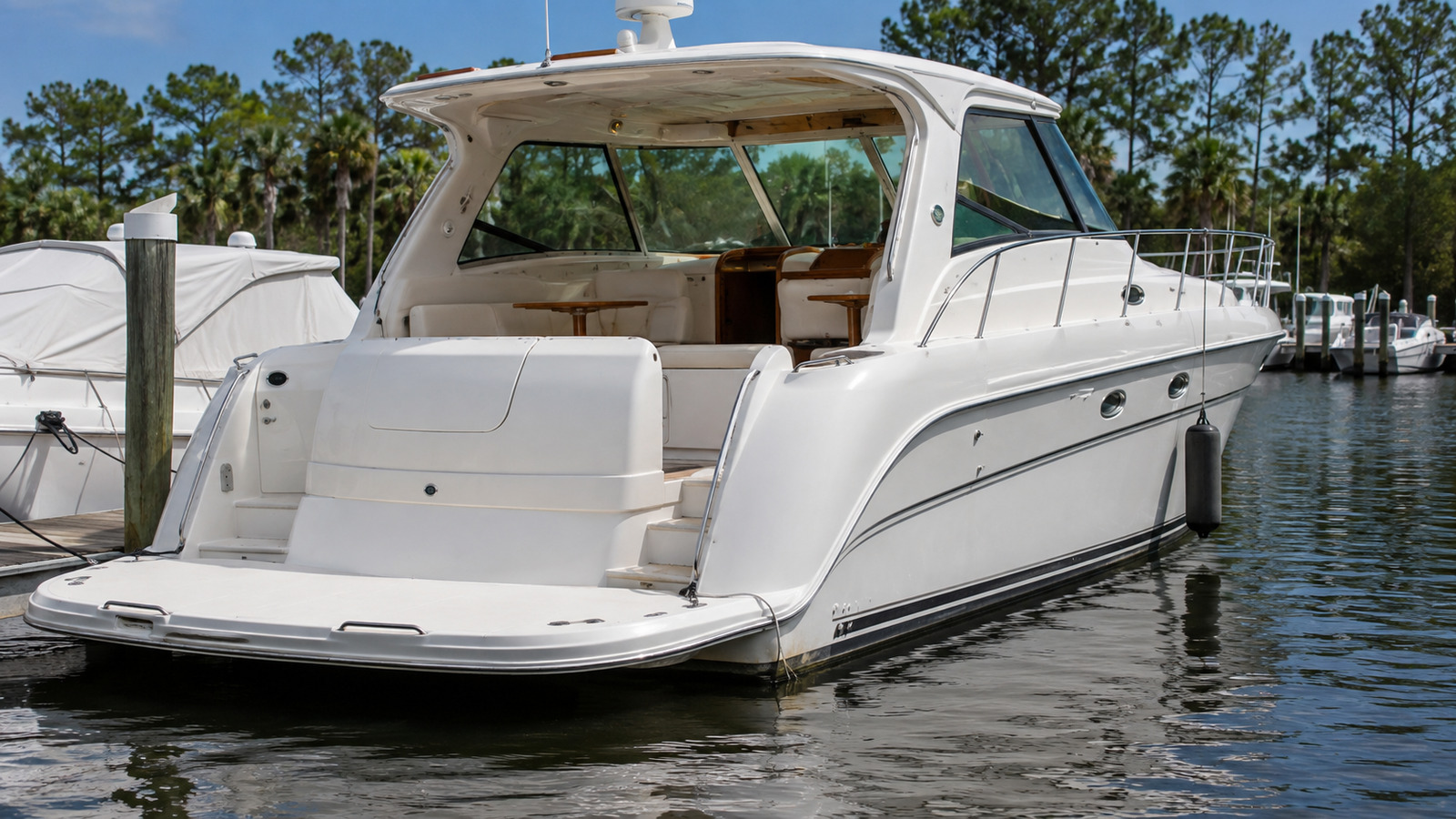 sea ray 480 motor yacht stern dockside 08