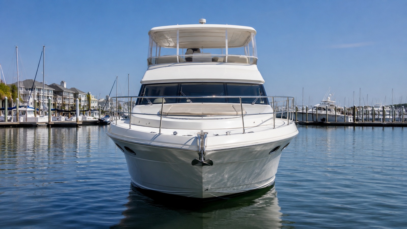 sea ray 480 sedan bridge bow on marina 08