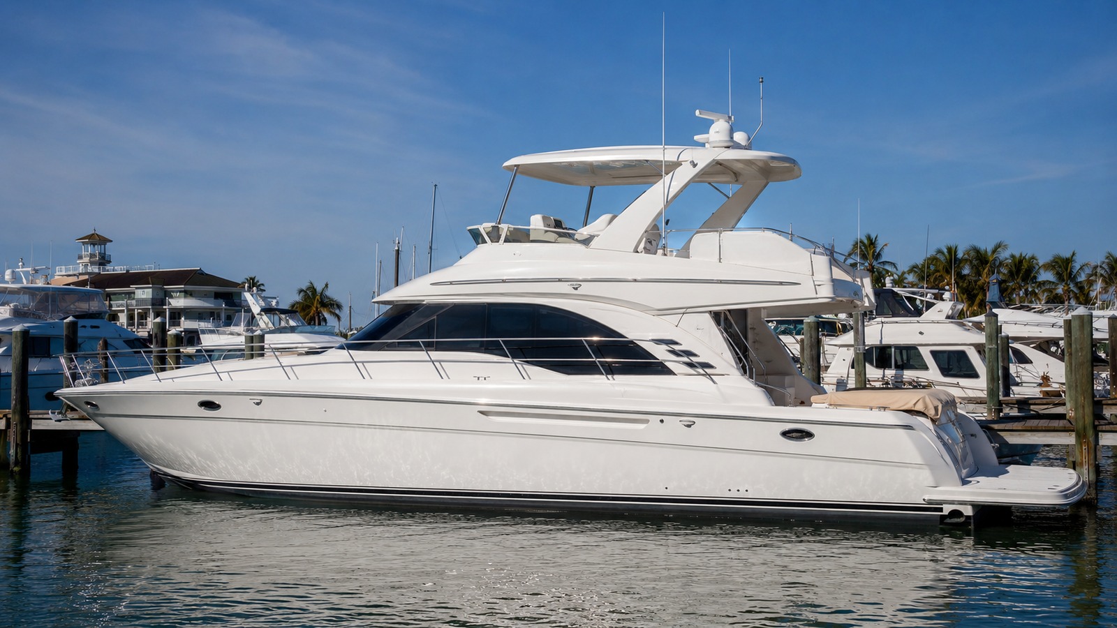 sea ray 480 sedan bridge dockside profile 05