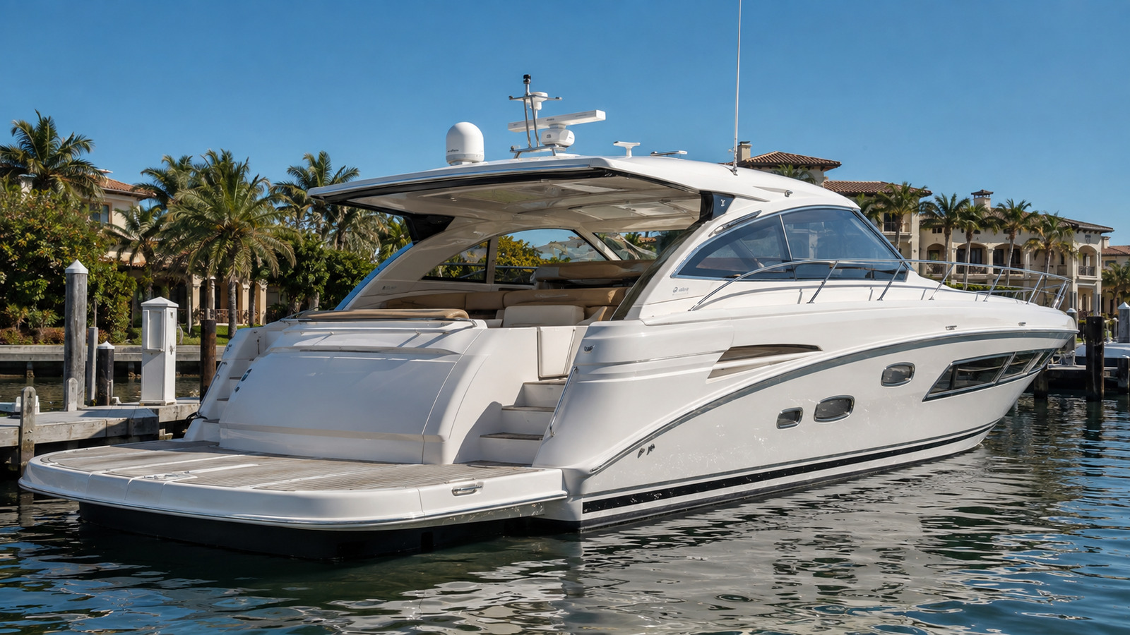 sea ray 520 motor yacht stern dockside 08