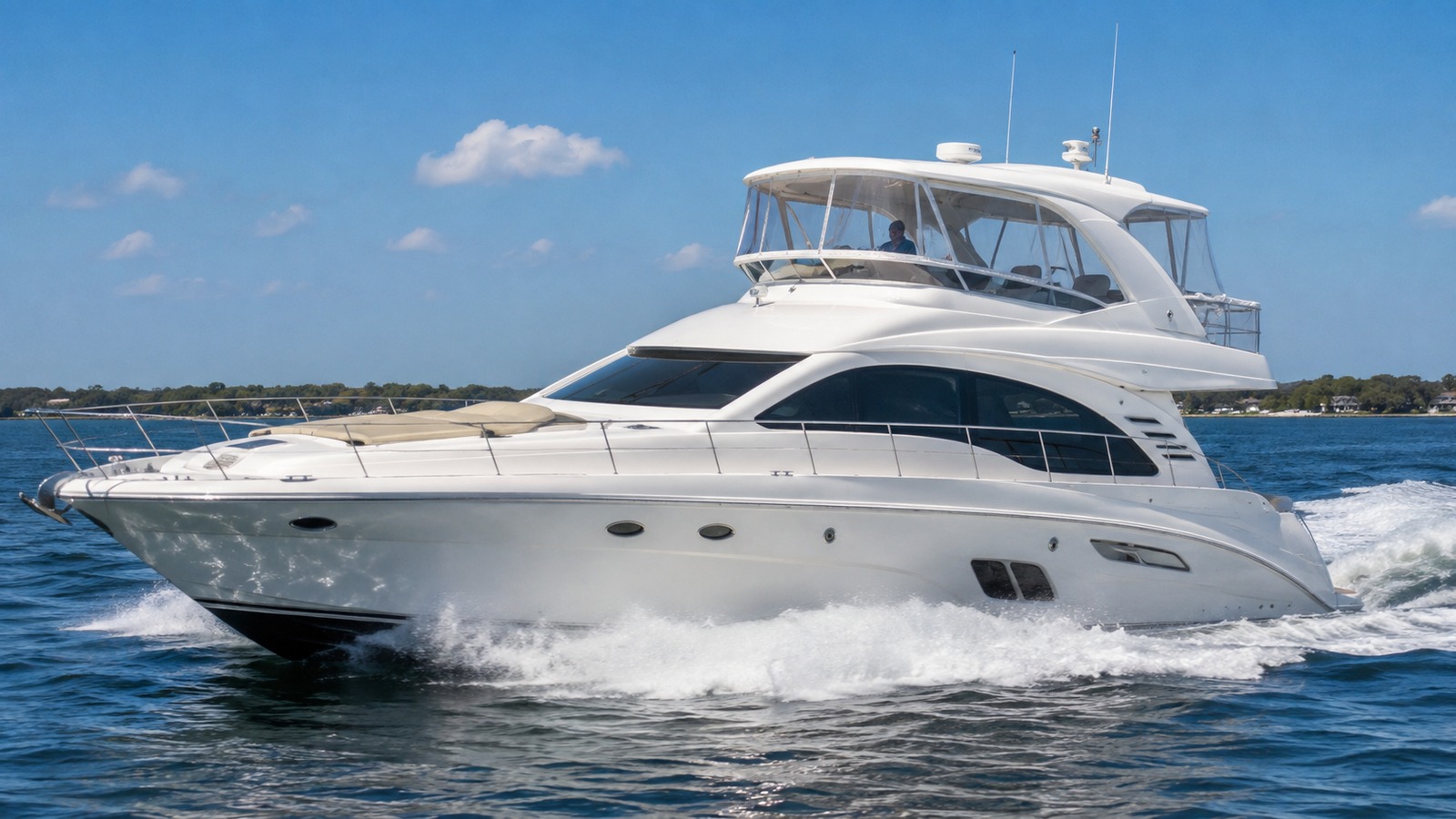 sea ray 520 sedan bridge front quarter running 02