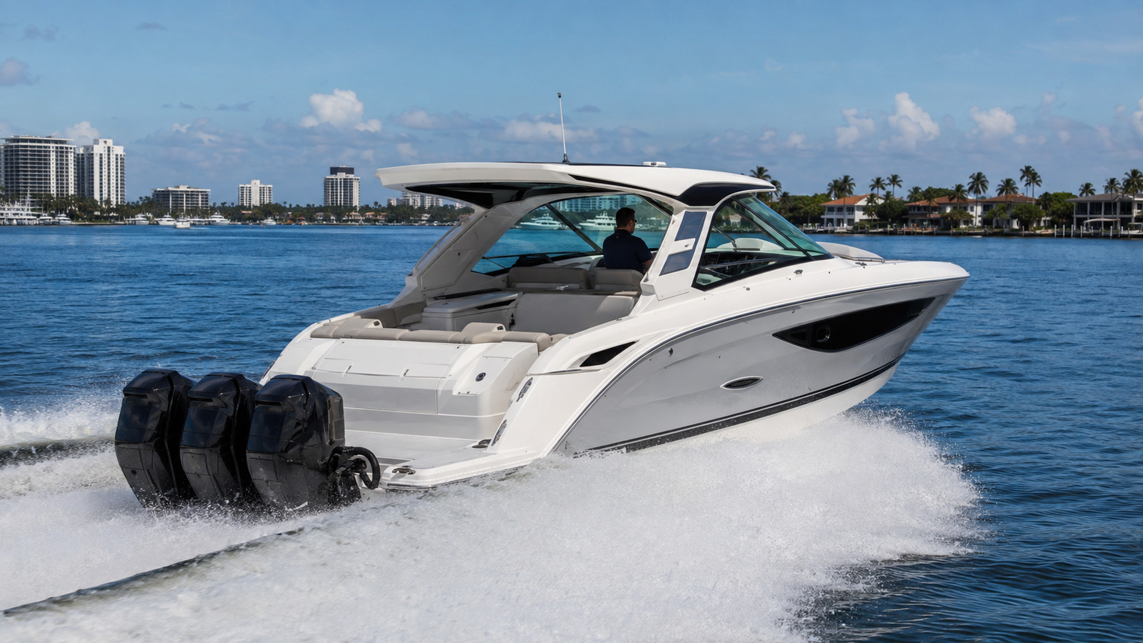 sea ray sundancer 370 outboard rear quarter running 03
