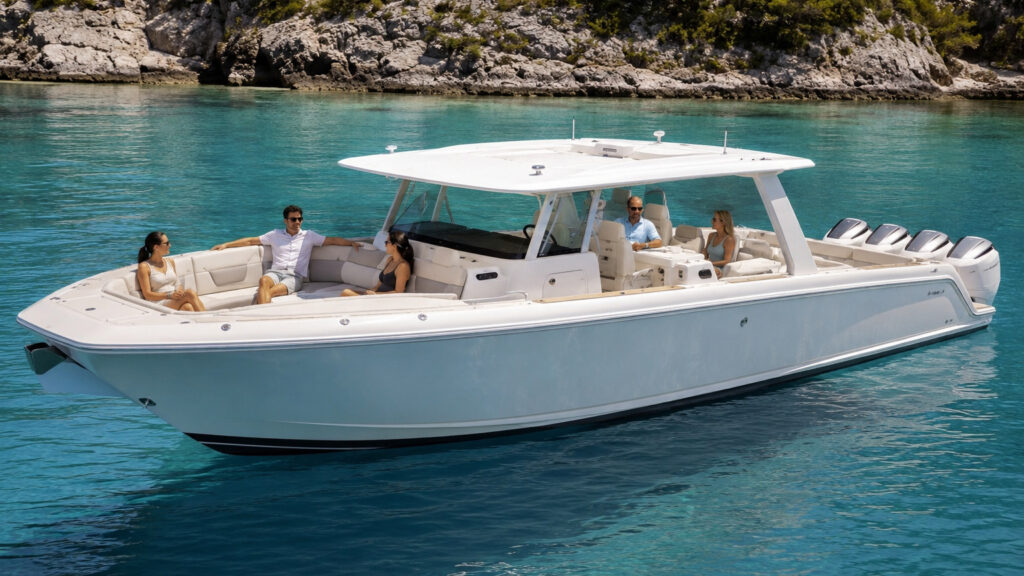 pursuit boats s 428 bow social at anchor 16