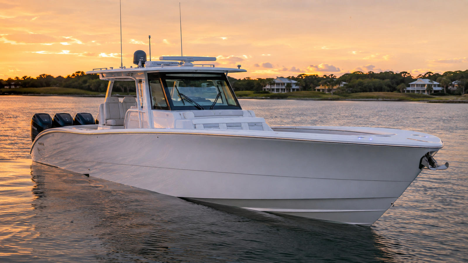 yellowfin boats 48 offshore sunset at anchor 01